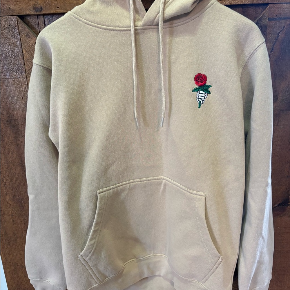 Tan Hoodie with Rose Embroidery